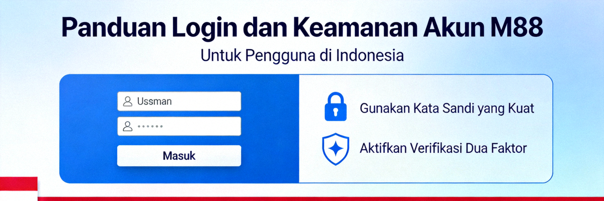 Banner panduan login dan keamanan akun M88 untuk pengguna di Indonesia