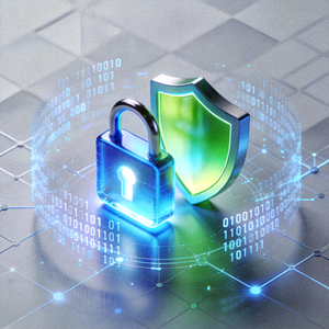 Ilustrasi konsep keamanan siber dan akses online yang terlindungi dengan simbol gembok dan perisai