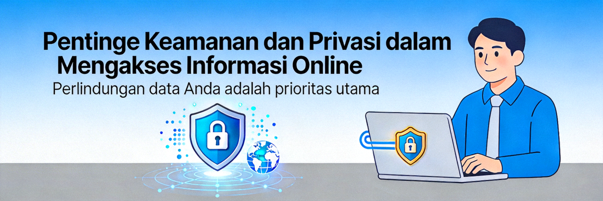 Banner penjelasan mengenai pentingnya keamanan dan privasi dalam mengakses informasi online